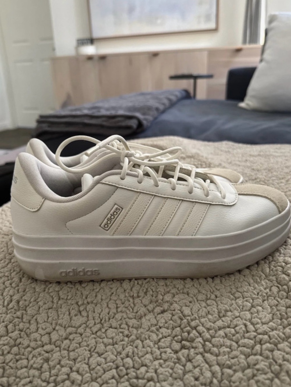 adidas Women's Cream/Off-White Low-Top Platform Sneakers - Picture 3 of 4